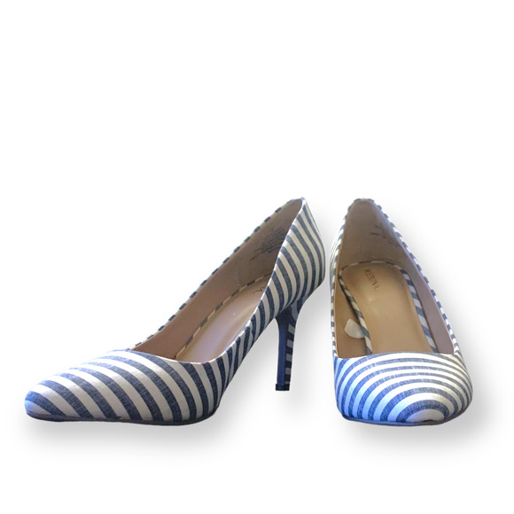 MERONA Pointed Toe Striped Heels Stiletto Pumps Casual Career Cocktail Blue 10 - Picture 6 of 8